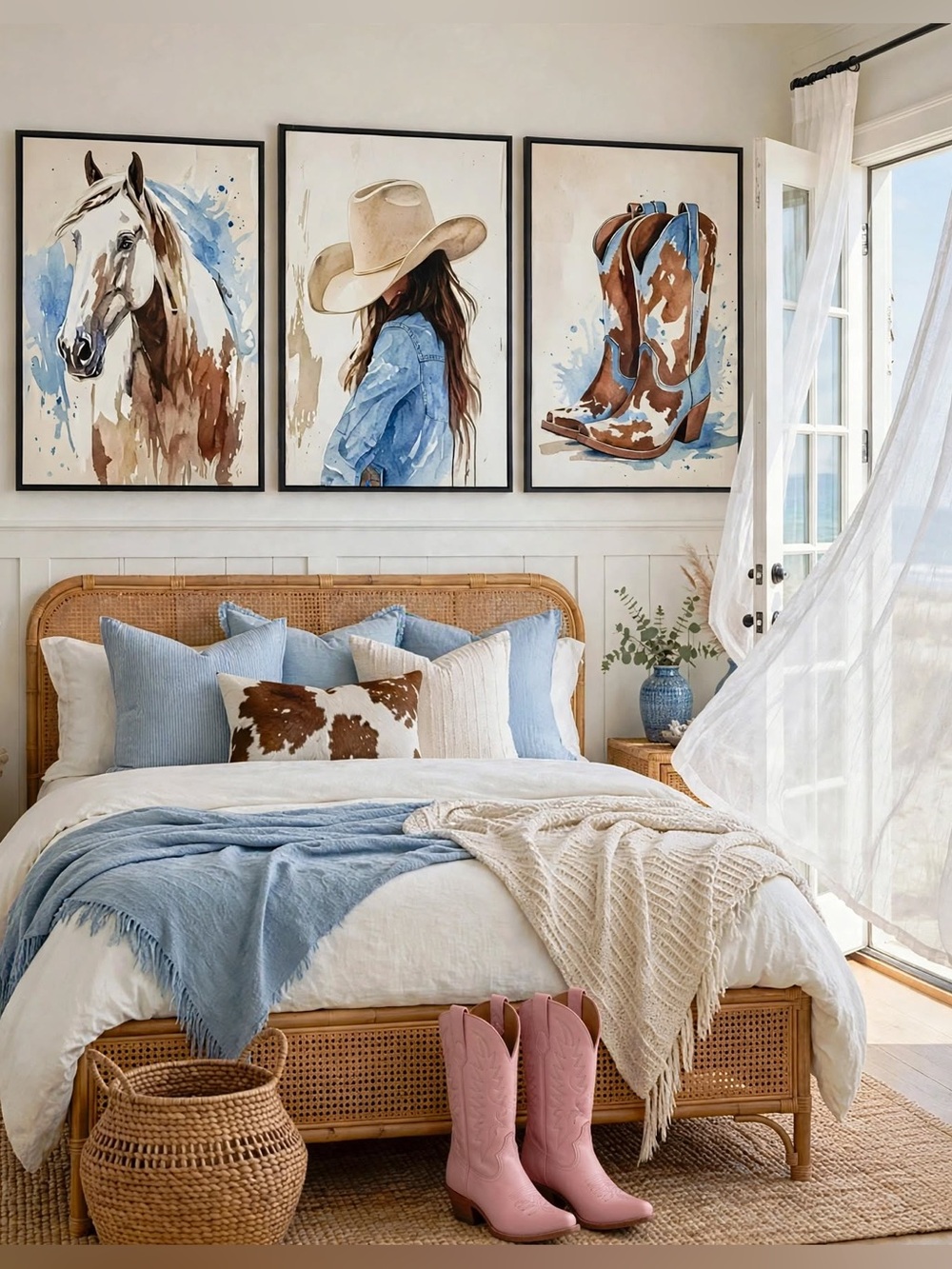SHE RODE WEST™ Set of 3 Western Cowgirl Art Prints Coastal Nursery Personalized